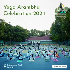 A wide-angle view of our Yoga Arambha 2024 celebration at the Indiranagar Club. Seeing so many mats laid out side-by-side is a powerful visual reminder of our shared commitment to wellness and community.