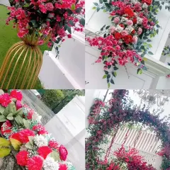 A collage showcasing my floral design work. From lush archways to vibrant bouquets, I use fresh, beautiful flowers to bring every event to life.