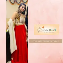 We gave a piece of family history a new life here. The sparkling blouse was crafted from the client's mother's old choli, and I designed a simple red lehenga skirt to create a complete, stunning new outfit.