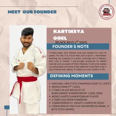 I am Kartikeya Goel, a 3rd Dan Black Belt and international champion. I started this academy to share what martial arts gave me: discipline, strength, and a non-violent way of life. Here, you train directly with me and my team of experienced Senseis.