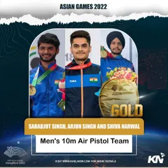 Gold for India at the Asian Games 2022. Our Men's 10m Air Pistol Team, including my student Sarabjot Singh, delivered a winning performance, showcasing their precision and teamwork on an international platform.