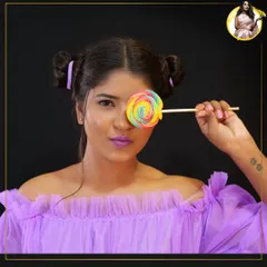 This playful look features a monochromatic purple theme, from the eyeshadow to the lipstick. It's a great example of the creative photoshoot makeup I teach, complete with fun styling.