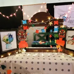 Welcome to our magical Kamishibai theatre! We decorate our Japanese paper story box for every theme, using fairy lights and handmade puppets to create an enchanting atmosphere that pulls children right into the world of the story.