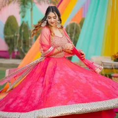 Another twirl, because a good lehenga deserves it. This shows the beautiful flare of the skirt, a key selling point for ethnic wear.