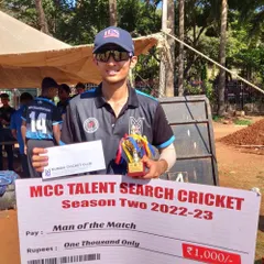 Celebrating our performers of the week. This player is being awarded Man of the Match in the MCC Talent Search tournament.