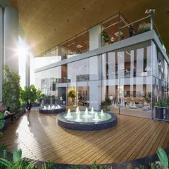 This is our design for the Narmada commercial building in GIFT City, featuring personal landscape terrace gardens for offices and restaurants. These open, green spaces are designed to enhance tranquility and naturally cool the building.