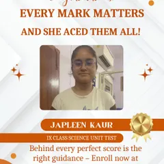 Congratulations to Japleen Kaur for scoring full marks in her Class 9 Science unit test. Every mark matters, and celebrating these small wins builds the confidence needed for bigger success in board exams.