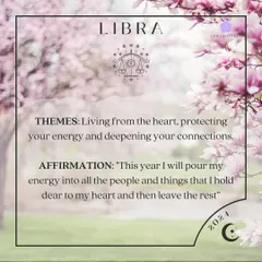 A message for Libra for the new year. Your themes are living from the heart, protecting your energy, and deepening your connections. Your affirmation: "This year I will pour my energy into all the people and things that I hold dear to my heart and then leave the rest."