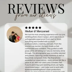 A wonderful written review from Shekar and Shreyarani. They loved how we guided them with poses while letting their natural chemistry shine, resulting in photos that felt like a piece of art.
