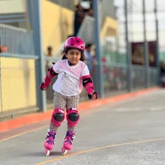 A young champion in the making, fully kitted out and focused during her race.