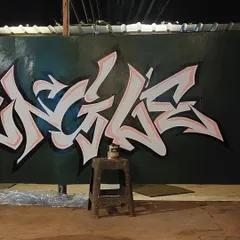 A clean and sharp calligraffiti piece I painted in Goa. The lettering has a vibe that is both edgy and stylish, perfect for the chill atmosphere of the jungle-themed space.