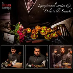 A collage showcasing our exceptional service and delectable snacks. Our team is always ready to serve with a smile, ensuring your guests are well taken care of.