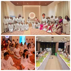 This collage shows the beautiful community aspect of our programs, including group meditation and sharing a meal (Annadanam). We believe spiritual growth is nurtured in a warm, communal environment.