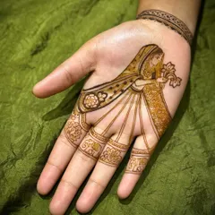 A simple yet elegant design featuring a lady in traditional attire holding a lotus. This classic figure work is perfect for someone who wants a beautiful, artistic design that isn't overly dense.