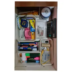 I love breaking down a big job into small, doable chunks. This stationery drawer was a small win that made a big difference. Notice how I reused old iPhone boxes as free drawer dividers.