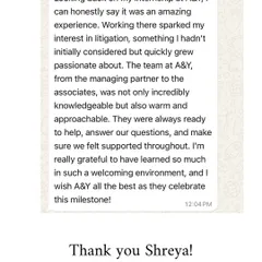 We are so grateful for this message from our former intern, Shreya. It highlights how our supportive and knowledgeable team sparked her interest in litigation.
