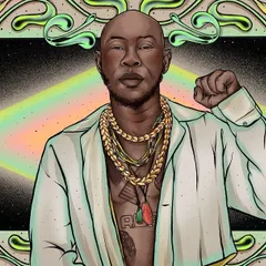 A vibrant, psychedelic portrait of musician Seun Kuti for a Bandcamp Weekly feature. I experimented with a new style here, using fluid, organic shapes to frame the artist.