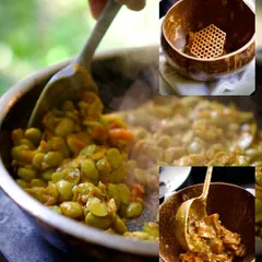 A collage from the Bangalore Nostalgia menu, featuring dishes like Bisi Bele Baath with Bannur Lamb and a modern take on Avarekai.
