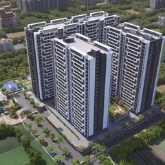 This is an aerial view rendering of our Regency Astra project in Baner, Pune. The master plan shows how we arranged the towers to create open community spaces and a clear circulation path, all within a modern black, grey, and white design palette.
