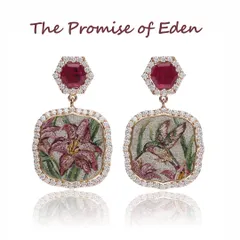 My Mystique Earrings featured as India Today Spice's "Pick of the Day". Handcrafted in 18k yellow gold, they depict birds and flowers and feature 2.23 carats of Mozambican rubies from Gemfields.