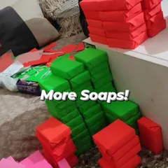 Gearing up for a large bulk order. Handmade soaps are a wonderful gift for any occasion, and I offer them at a special price for bulk purchases of 100 pieces or more, wrapped in colorful, eco-friendly paper.
