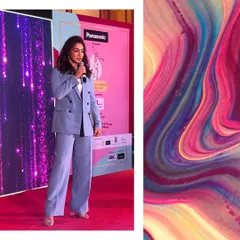 Here is the stunning Maheck Chahal speaking at The Real Woman Awards. I styled her in a sharp, powder-blue Zara pantsuit, creating a powerful and sophisticated silhouette that was perfect for her appearance as a guest at the event.