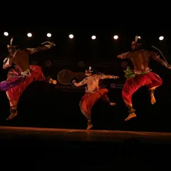 The explosive energy of Mayurbhanj Chhau, my core discipline. This mid-air leap demonstrates the martial precision and athletic power that defines this ancient dance form.