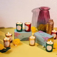 Wishing you a very Happy Diwali from our team. Our luxury scented candles, including these colorful mini votives, are perfect for your festive decorations, adding light, color, and fragrance.