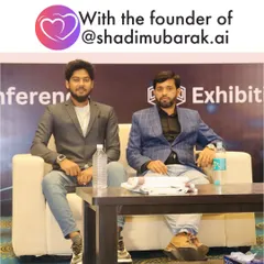 Here I am with the founder of ShadiMubarak.ai during a panel discussion at a business conference. Our goal is to be leaders in the wed-tech space, creating a platform that is both professional and deeply rooted in community values.