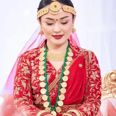 Another beautiful shot of my Nepali bride. The makeup is perfectly balanced, with a matte finish that looks incredible in photos and enhances her serene expression.