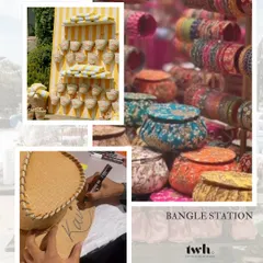 Our interactive stations are where the magic happens. This collage shows a few of our most popular setups: a bangle station for a traditional touch, a personalized beach hat station, and other fun pool party essentials.