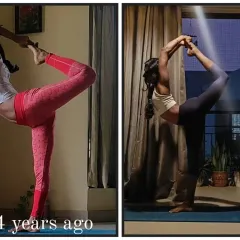 This comparison shows four years of consistent practice. It wasn't about forcing a deeper pose, but about patiently showing up, breathing, and allowing my body to open over time. Your journey will be your own, and it will be beautiful.