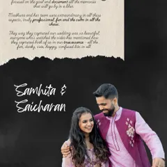 Samhita and Saicharan's kind words mean the world to us. Being the 'calm in the chaos' is a huge part of what we strive to do.