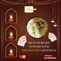 Planning a Diwali card party? My meals are ready to make your gathering delicious and hassle-free. This image shows a flavourful meal bowl, perfect for serving guests.