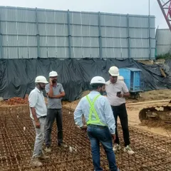 On-site at the TCI Express World Centre in Gurugram. Our team is seen here inspecting the rebar framework before a concrete pour, ensuring that the structural foundation is executed according to our precise design specifications.