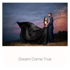 A dream come true for Akash and Priya. The drama of the flowing black gown against the vibrant sunset sky creates a powerful and cinematic image. This is for couples who dream of a bold, fairytale moment.