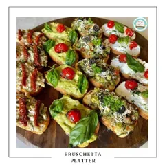 My Bruschetta Platter is a splash of Italian sunshine. I use toasted artisanal bread with a variety of fresh toppings like creamy avocado with basil, rich sun-dried tomatoes, and classic olive tapenade, making it a perfect appetizer for any get-together.