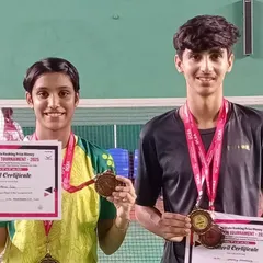 Presenting the winners from the 2nd Delhi State Championship. Alina and Lakshay showcasing their medals and merit certificates after a hard-fought tournament. Their success in mixed doubles is a product of excellent teamwork.