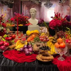 This is a glimpse of the unapologetic extravagance I created for Siddartha Tytler's 'Caligula's Feast'. The runway was a dramatic banquet table laden with jewel-toned flowers, real fruits, and classical elements, building a world of decadent, sensory overload.