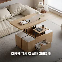 This coffee table is a master of disguise. It features a lift-top that rises to become a comfortable desk or dining surface, and it also contains hidden storage compartments and even pull-out stools, making it perfect for small living rooms.
