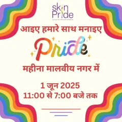 "Aaiye hamare saath manaiye Pride Mahina." A warm invitation in Hindi for our Pride Month celebration, ensuring our message of inclusivity reaches everyone in our diverse Delhi community.
