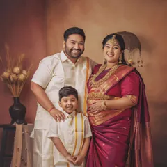 A maternity journey is a story of family. I was so happy to capture this beautiful family, dressed in traditional South Indian attire, as they await their new arrival. We can include older siblings and create a complete family maternity portrait.