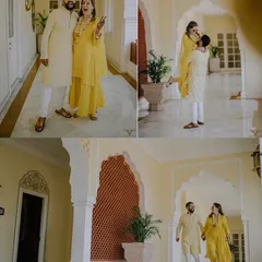 A collage of fun and candid moments inside a beautiful palace corridor. It shows that even in a grand setting, we can capture your playful personalities and the genuine joy of your relationship.