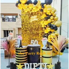 Celebrating a 50th birthday calls for something special, and for Dipti's party, I created this chic and sophisticated black and gold theme. The setup includes a shimmering sequin wall, elegant balloon garlands, and personalized marquee lights, proving that milestone parties can be both fun and stylish.