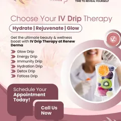 Choose your perfect IV Drip Therapy with this guide. We offer a range of options to help you hydrate, rejuvenate, and glow, including the Glow Drip, Energy Drip, Immunity Drip, and Fatloss Drip, all designed to boost your beauty and wellness.