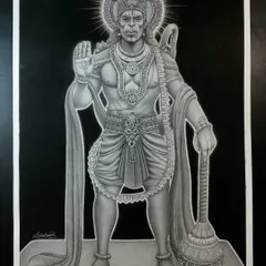 My realistic pencil drawing of Hanuman ji. This piece took a very long time, as I tried to make it as hyper-realistic as possible, especially the details in his ornaments and the powerful expression.