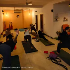 A moment from our morning group session at the GK-2 studio. Here we are moving together through a flow, focusing on alignment and breath. You can see the shared energy and focus in the room.