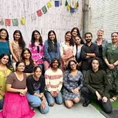 The full group of participants and mentors from the 'Verse & Voice' workshop. We bring together diverse talent to learn and grow in a collaborative environment.