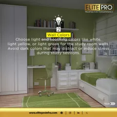 Vastu Tip 2: Choose light and soothing wall colors like white, light yellow, or light green for study room walls to avoid distractions and reduce stress during study sessions.