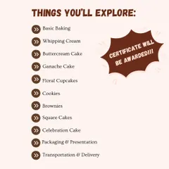 My 15-day masterclass is an intensive program covering everything from whipping cream and ganache to packaging and safe delivery of your cakes. You'll leave with a certificate and the confidence to take orders.